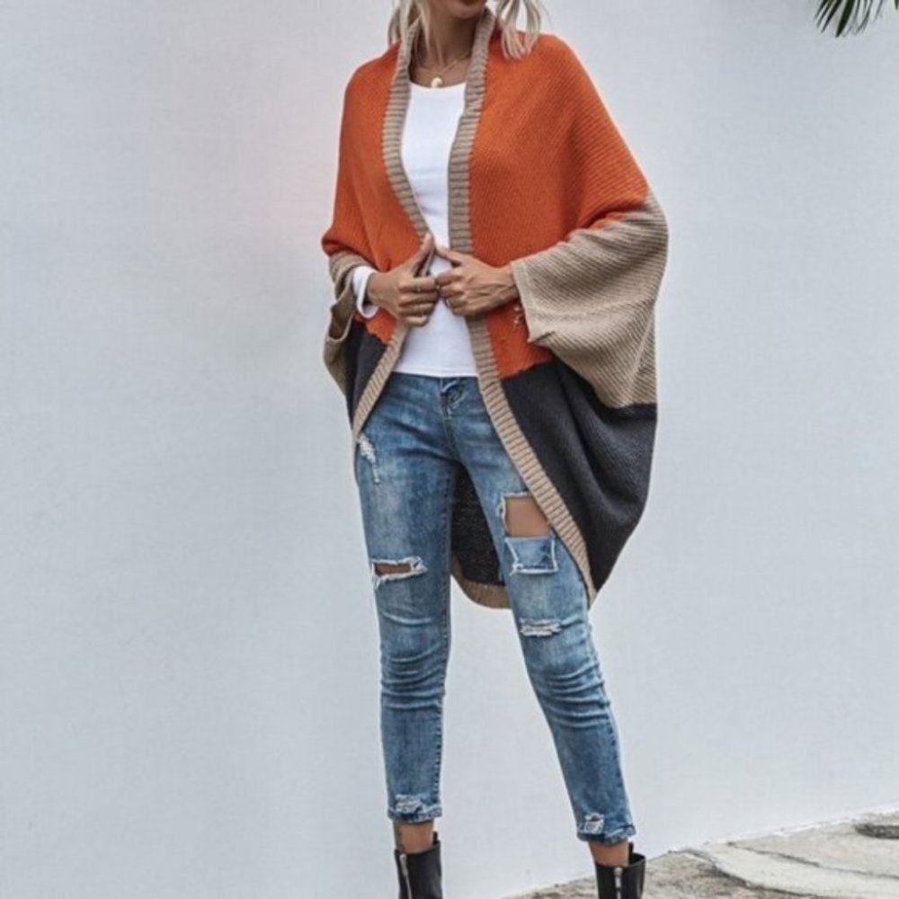 Brown ColorBlock Batwing cardigan - Picture 2 of 8